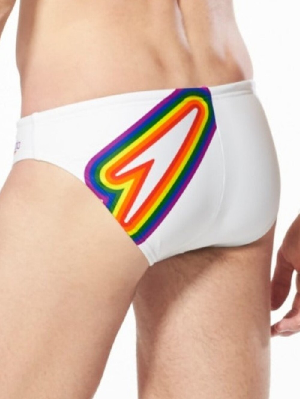Speedo White Men's Swim Briefs with Rainbow Logo
